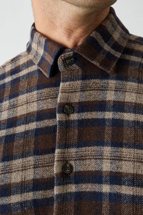 Dark Brown Regular Fit Flannel Plaid Long Shirt
