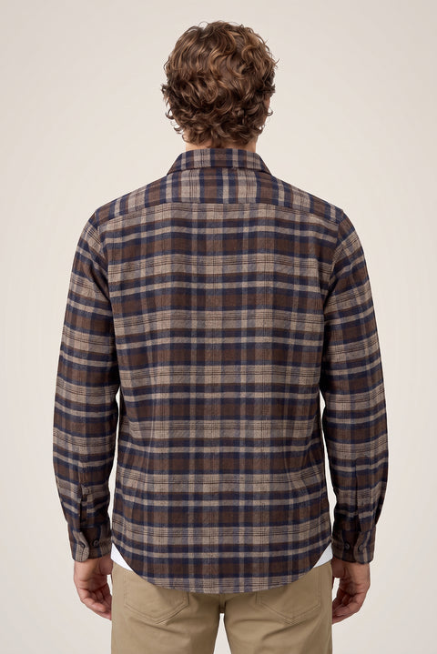 Dark Brown Regular Fit Flannel Plaid Long Shirt