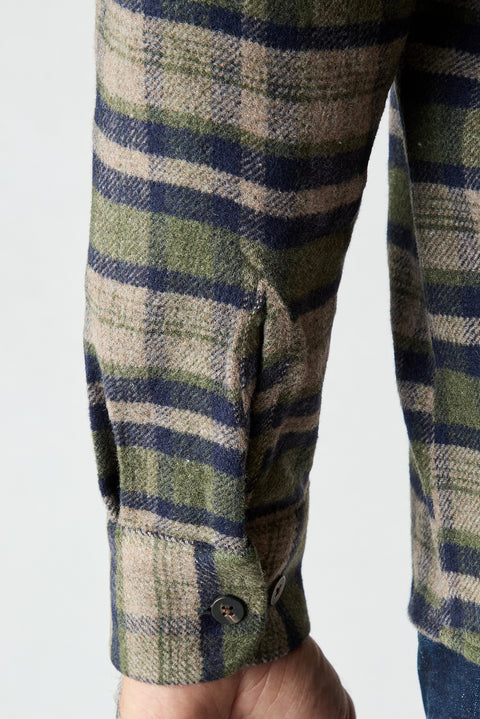 Dark Khaki Regular Fit Flannel Plaid Long Shirt