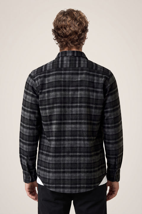 Dark Anthracite Regular Fit Flannel Plaid Long Shirt