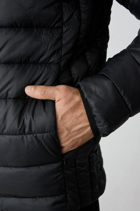 Black Regular Fit Stand-Up Collar Plain Quilted Casual Jacket