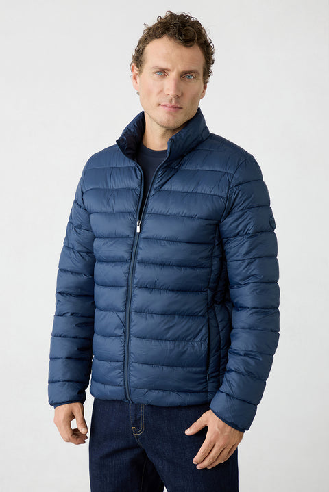 Dark Navy Regular Fit Stand-Up Collar Plain Quilted Casual Jacket