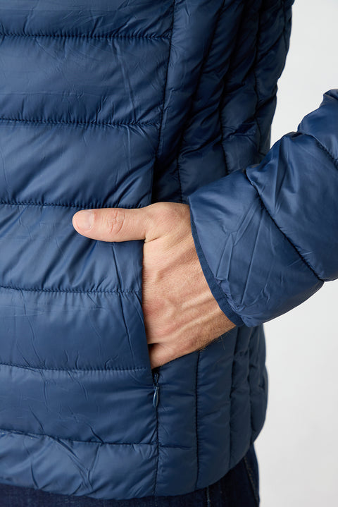 Dark Navy Regular Fit Stand-Up Collar Plain Quilted Casual Jacket