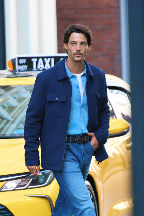 Dark Navy Regular Fit Stand-Up Collar Zippered Jacket