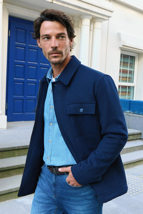 Dark Navy Regular Fit Stand-Up Collar Zippered Jacket