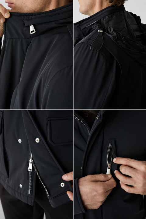 Black Regular Fit Stand-Up Collar Casual Coat