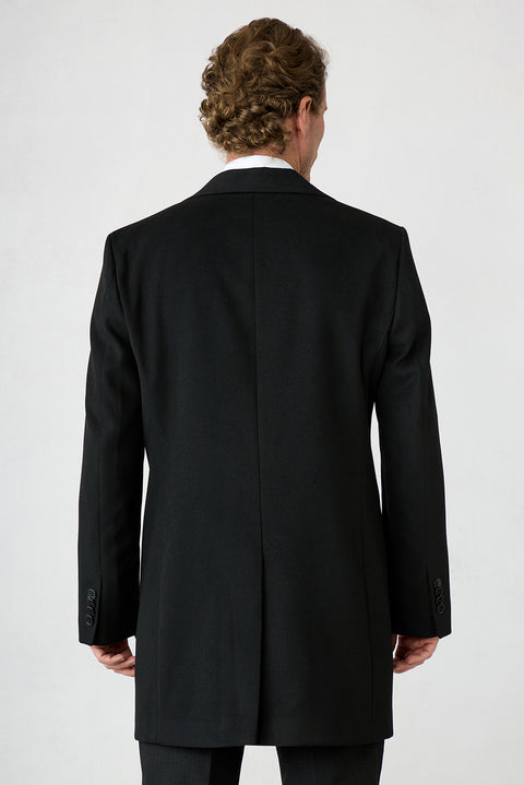 Black 6 Drop Regular Fit Notch Lapel Plain Coat