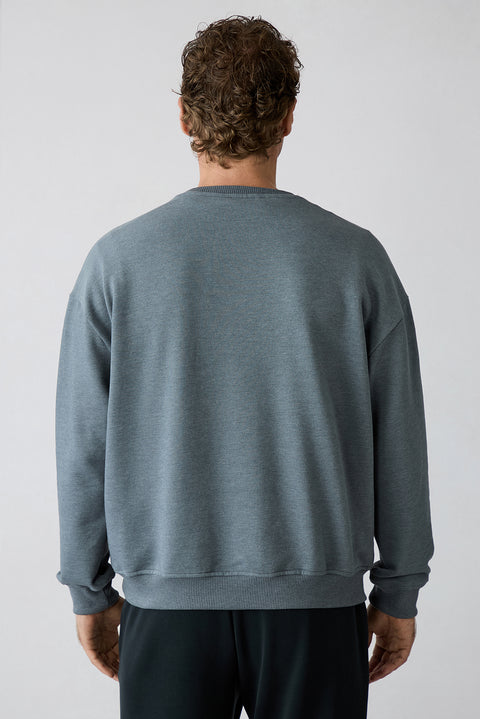 Orta Antrasit Bisiklet Yaka Regular Fit Oversize Pamuklu Basic Sweatshirt