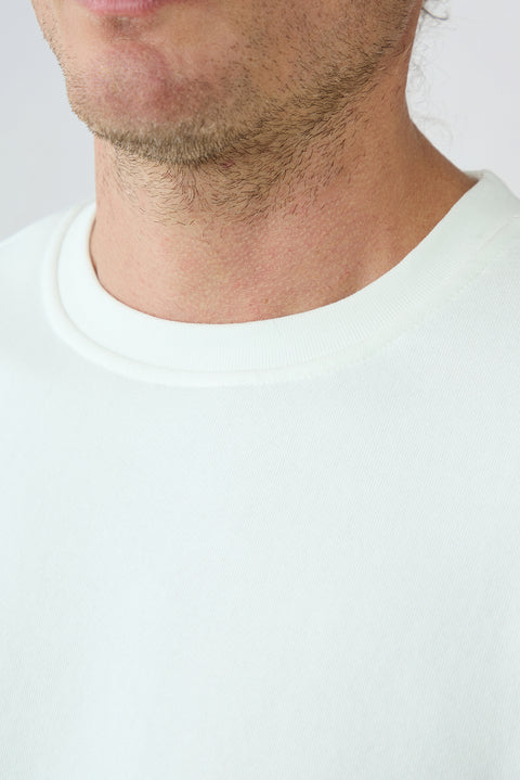 Ecru Regular Fit Crew Neck Printed Cotton Sweatshirt