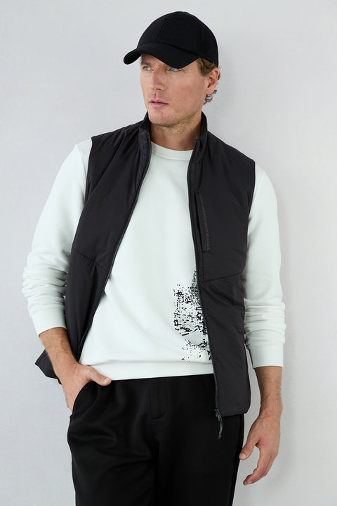 Ecru Regular Fit Crew Neck Printed Cotton Sweatshirt
