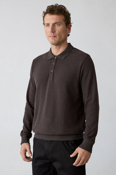 Koyu Kahve Polo Yaka Regular Fit Pamuklu Sweatshirt