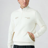 White Regular Fit Zippered Boat Neck Cotton Sweatshirt