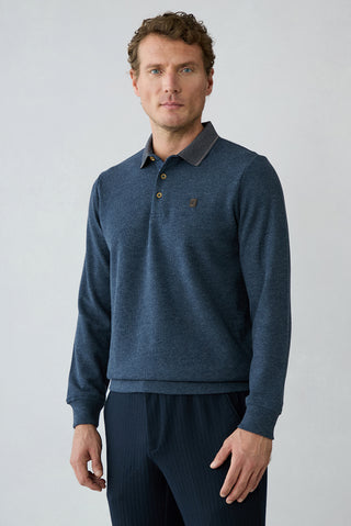  Orta Lacivert Melanj Polo Yaka Regular Fit Pamuklu Sweat Shirt