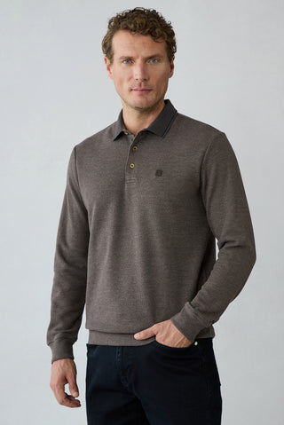  Açık Kahve Melanj Polo Yaka Regular Fit Pamuklu Sweat Shirt