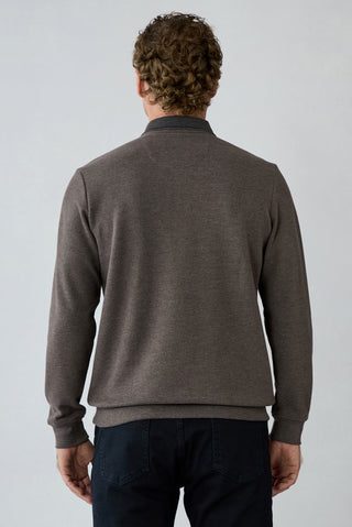  Açık Kahve Melanj Polo Yaka Regular Fit Pamuklu Sweat Shirt