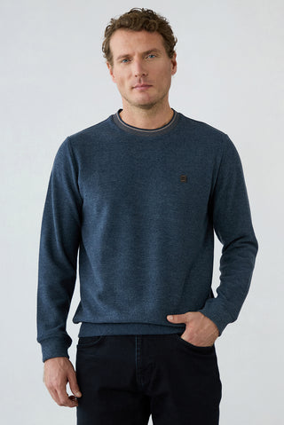  Orta Lacivert Melanj Bisiklet Yaka Regular Fit Pamuklu Sweatshirt