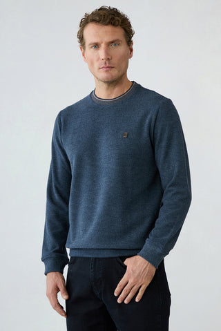  Orta Lacivert Melanj Bisiklet Yaka Regular Fit Pamuklu Sweatshirt