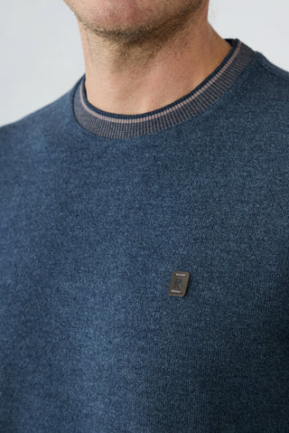  Orta Lacivert Melanj Bisiklet Yaka Regular Fit Pamuklu Sweatshirt