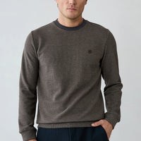 Light Brown Mélange Crew Neck Regular Fit Cotton Sweatshirt