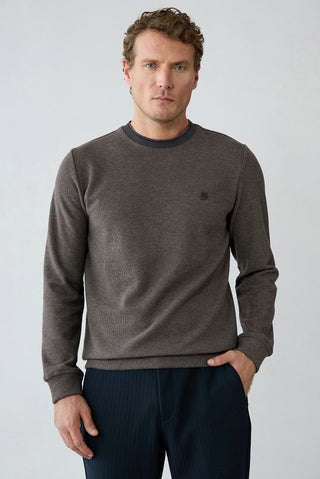  Açık Kahve Melanj Bisiklet Yaka Regular Fit Pamuklu Sweatshirt