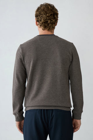  Açık Kahve Melanj Bisiklet Yaka Regular Fit Pamuklu Sweatshirt