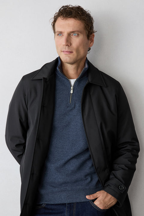 Orta Lacivert Melanj Yarım Balıkçı Yaka Regular Fit Fermuarlı Fırçalı Selanik Sweatshirt
