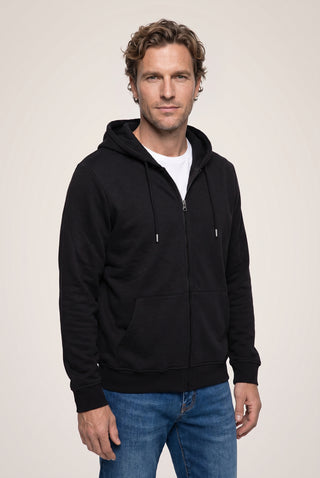 Siyah Kapüşonlu Fermuarlı Cepli Regular Fit Şardonlu Sıcak Tutan Pamuklu Basic Sweatshirt Hırka