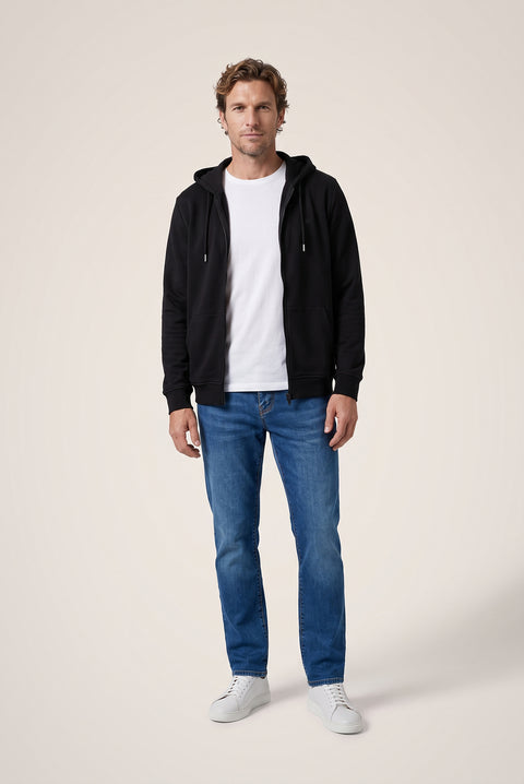 Black Hooded Zipper Regular Fit Sweatshirt