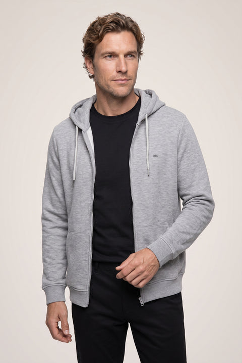 Medium Grey Marl Hooded Zip-Up Regular Fit Sweatshirt
