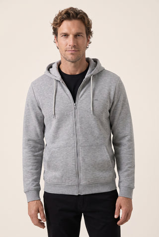  Orta Gri Melanj Kapüşonlu Fermuarlı Cepli Regular Fit Şardonlu Sıcak Tutan Pamuklu Basic Sweatshirt Hırka