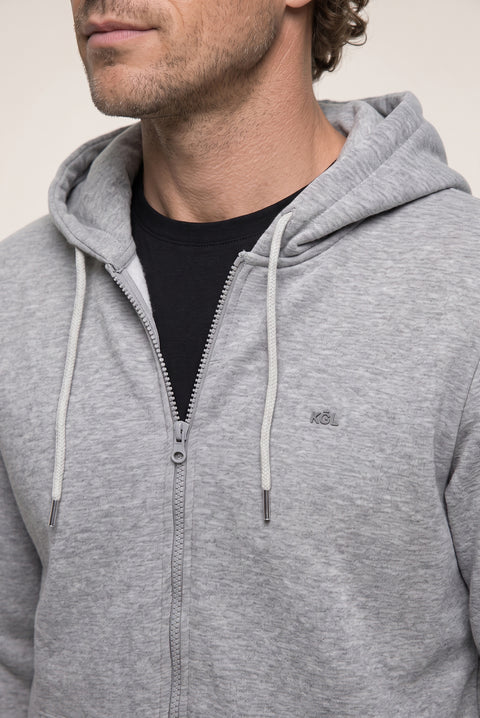 Medium Grey Marl Hooded Zip-Up Regular Fit Sweatshirt