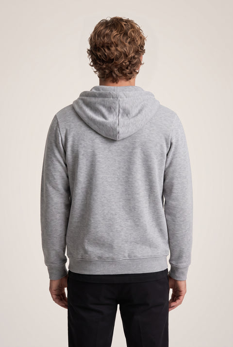 Medium Grey Marl Hooded Zip-Up Regular Fit Sweatshirt