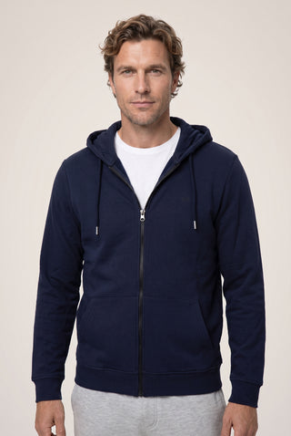  Koyu Lacivert Kapüşonlu Fermuarlı Cepli Regular Fit Şardonlu Sıcak Tutan Pamuklu Basic Sweatshirt Hırka