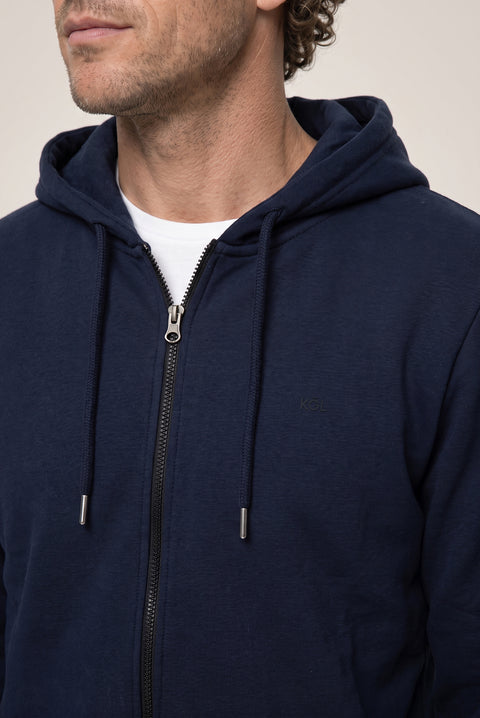 Dark Navy Hooded Full-Zip Regular Fit Sweatshirt