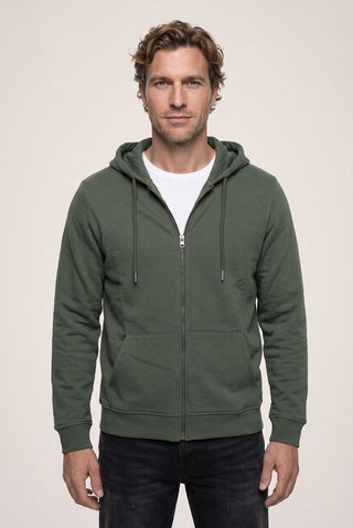  Orta Haki Kapüşonlu Fermuarlı Cepli Regular Fit Şardonlu Sıcak Tutan Pamuklu Basic Sweatshirt Hırka