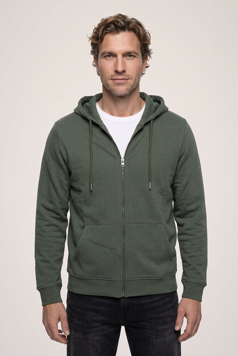 Mid Khaki Hooded Zipper Regular Fit Sweatshirt