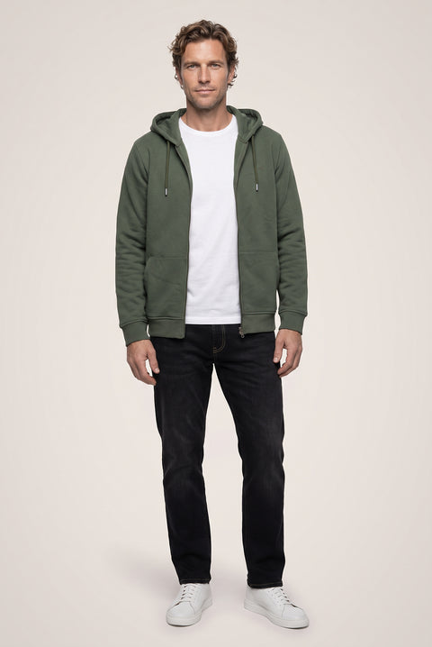 Mid Khaki Hooded Zipper Regular Fit Sweatshirt