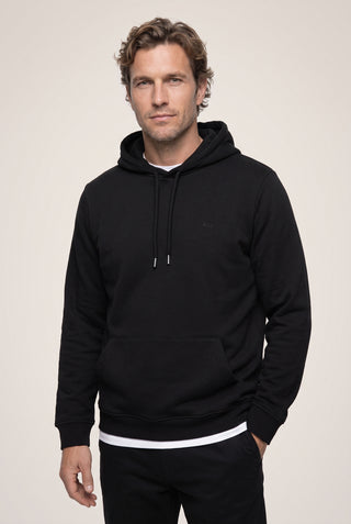  Siyah Kapüşonlu Cepli Regular Fit Şardonlu Sıcak Tutan Pamuklu Basic Sweatshirt