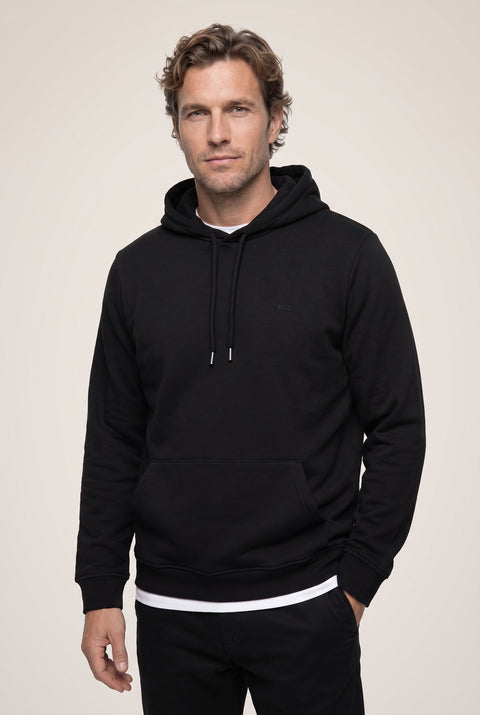 Siyah Kapüşonlu Cepli Regular Fit Şardonlu Sıcak Tutan Pamuklu Basic Sweatshirt