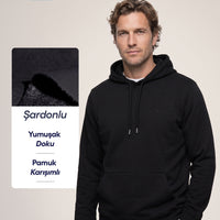 Siyah Kapüşonlu Cepli Regular Fit Üç İplik Şardonlu Sıcak Tutan Pamuklu Basic Sweatshirt