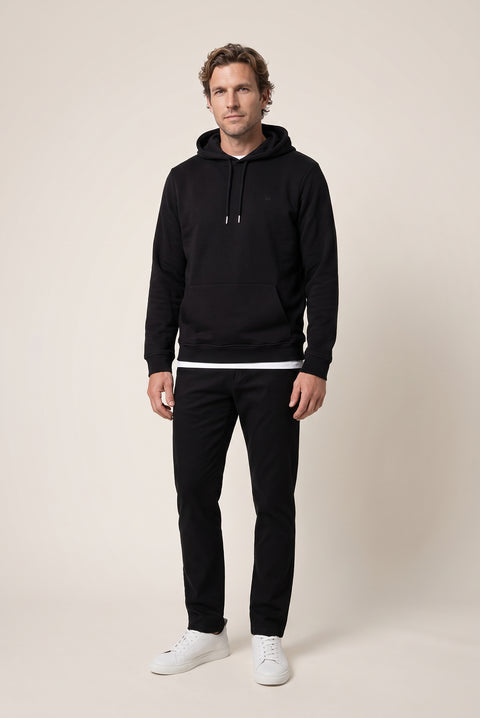 Siyah Kapüşonlu Cepli Regular Fit Şardonlu Sıcak Tutan Pamuklu Basic Sweatshirt