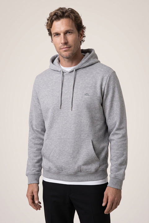 Orta Gri Melanj Kapüşonlu Cepli Regular Fit Şardonlu Sıcak Tutan Pamuklu Basic Sweatshirt