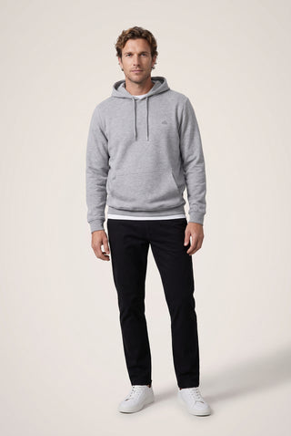  Orta Gri Melanj Kapüşonlu Cepli Regular Fit Şardonlu Sıcak Tutan Pamuklu Basic Sweatshirt