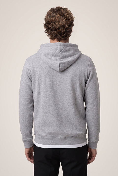 Orta Gri Melanj Kapüşonlu Cepli Regular Fit Şardonlu Sıcak Tutan Pamuklu Basic Sweatshirt