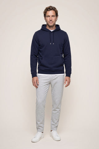  Koyu Lacivert Kapüşonlu Cepli Regular Fit Şardonlu Sıcak Tutan Pamuklu Basic Sweatshirt
