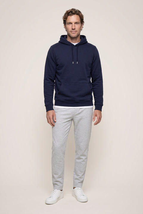 Koyu Lacivert Kapüşonlu Cepli Regular Fit Üç İplik Şardonlu Sıcak Tutan Pamuklu Basic Sweatshirt