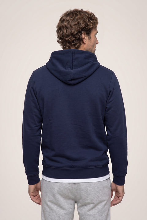 Koyu Lacivert Kapüşonlu Cepli Regular Fit Şardonlu Sıcak Tutan Pamuklu Basic Sweatshirt