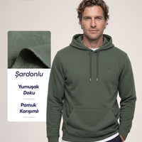 Medium Khaki Hooded Regular Fit Cotton Sweatshirt