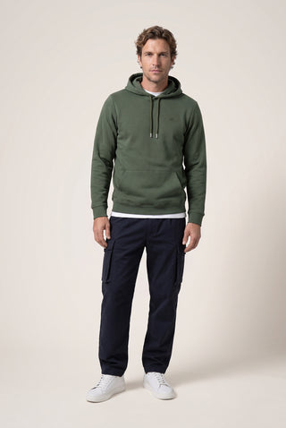  Orta Haki Kapüşonlu Cepli Regular Fit Şardonlu Sıcak Tutan Pamuklu Basic Sweatshirt