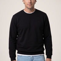 Siyah Bisiklet Yaka Regular Fit Pamuklu Şardonlu Sıcak Tutan Basic Sweatshirt